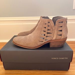 Vince Camuto cutout Verona Suede Booties in Beige Khaki, 8.5